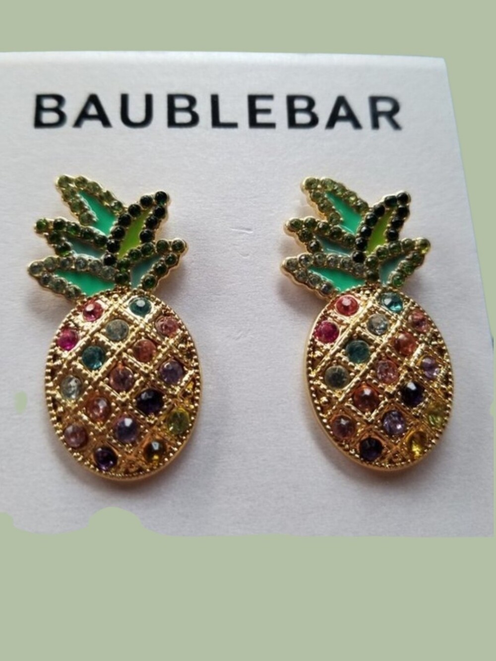 🍍BaubleBar Pineapple Multicolored Rhinestones Stud Earrings - NWT🍍